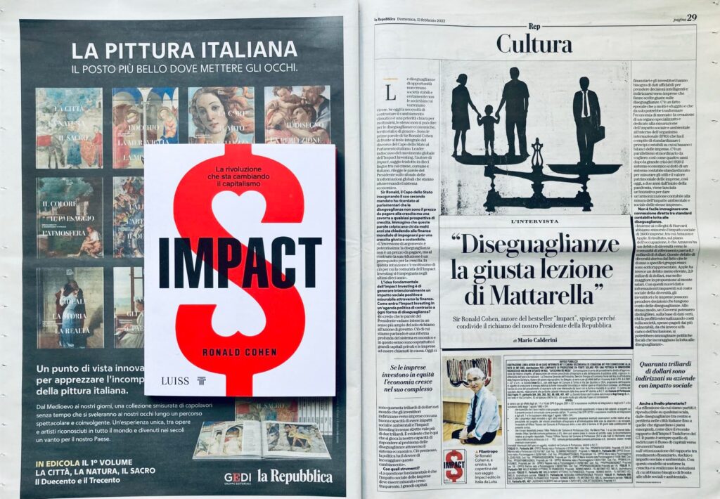 12th February 2022
Mario Calderini per Repubblica intervista Sir Ronald Cohen